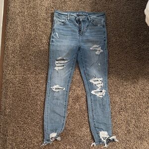 American Eagle Outfitters Women's Ripped Light Blue Skinny Jeans